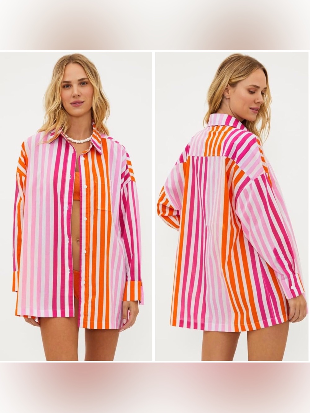 Beach Riot Cotton Oversized Lightweight Striped Alexa Beach Coverup Shirt Sz L/P - Picture 9 of 12
